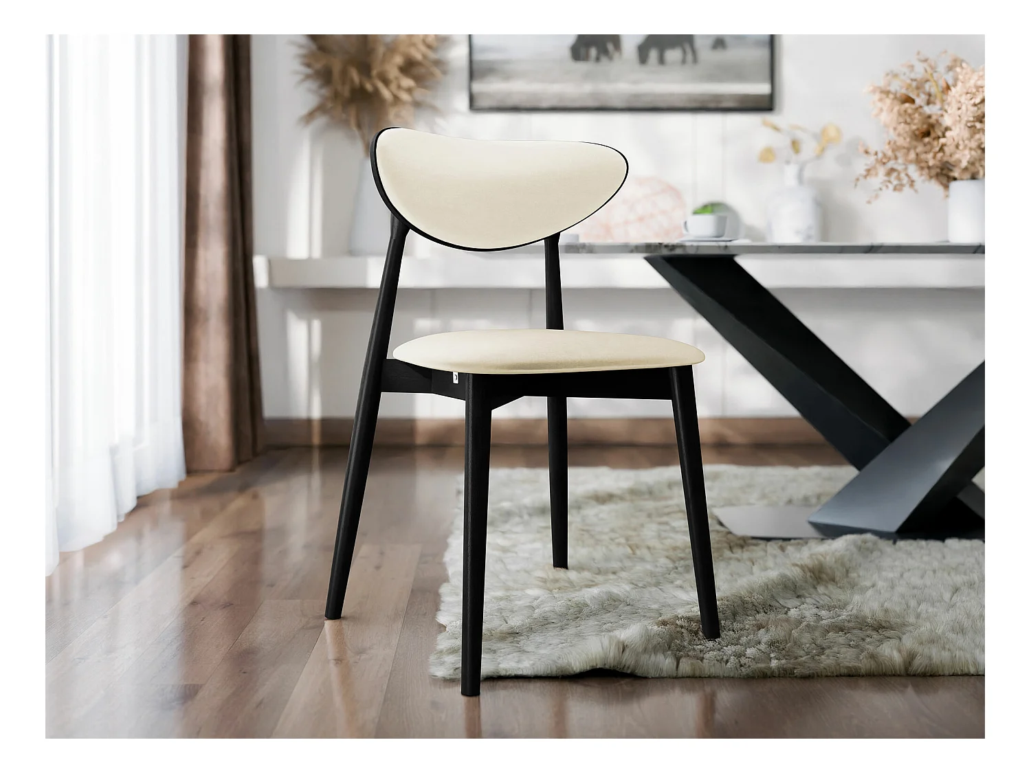 Chaise Dearborn 103, 80x48x49cm, Tapisserie, En bois, Bois