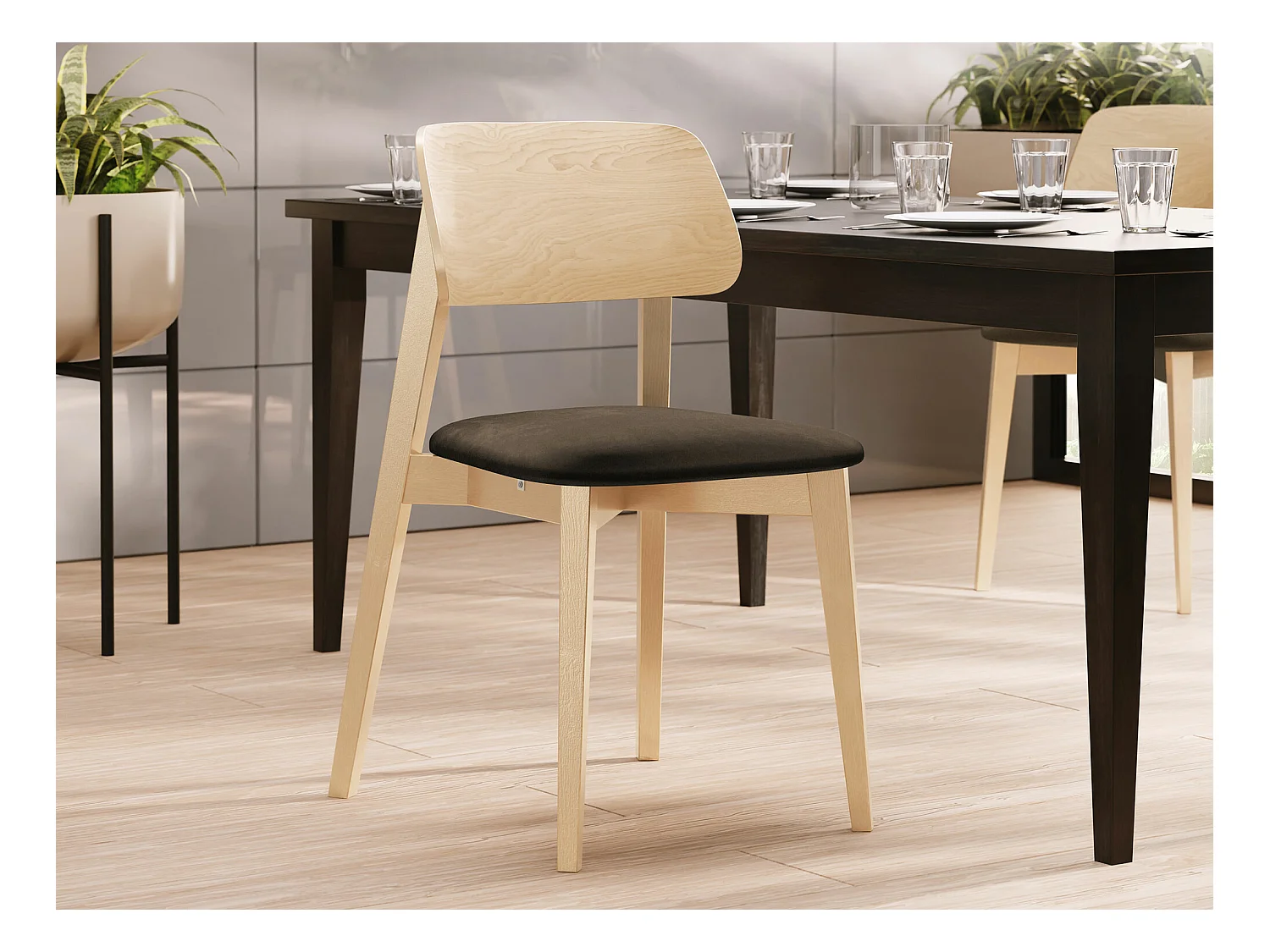 Chaise Dearborn 101, 80x46x49cm, Tapisserie, En bois, Bois