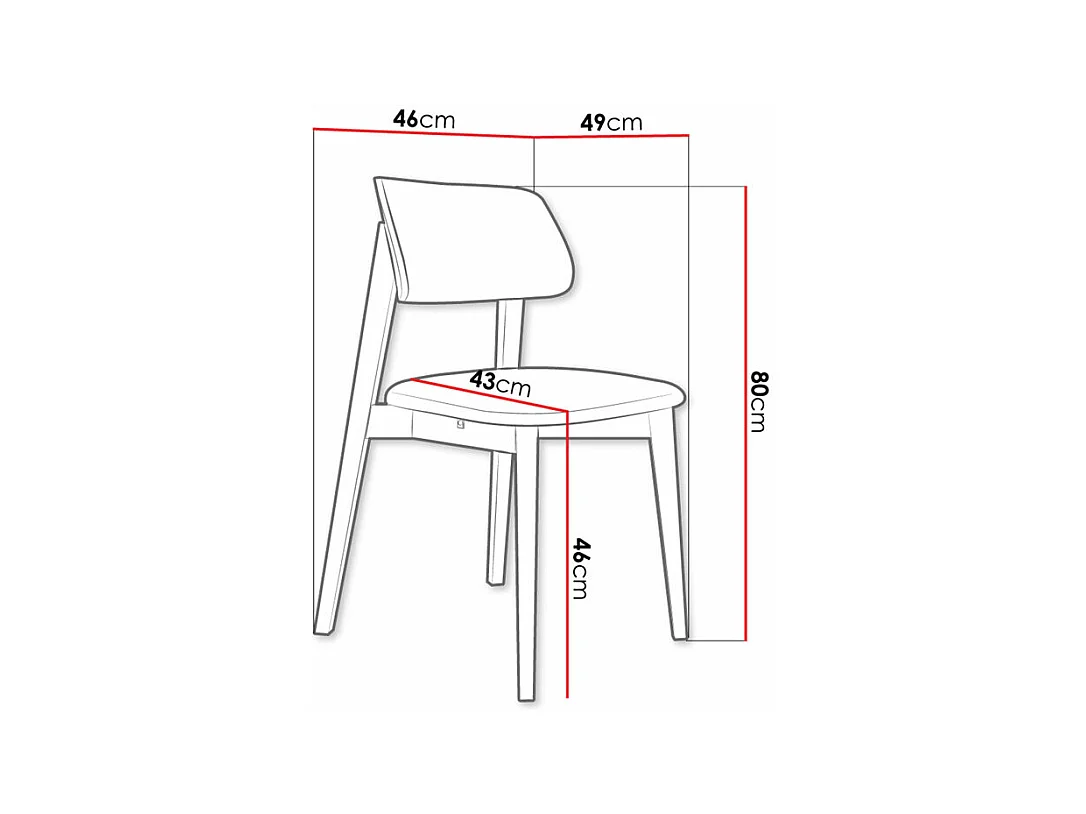 Chaise Dearborn 100, 80x46x49cm, Tapisserie, En bois, Bois