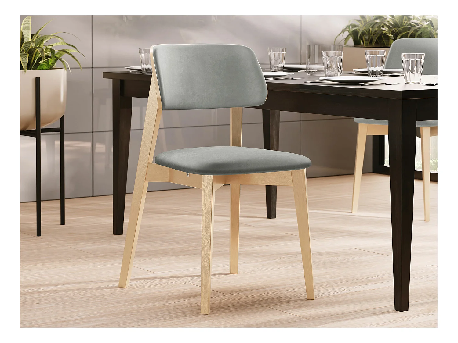 Chaise Dearborn 100, 80x46x49cm, Tapisserie, En bois, Bois