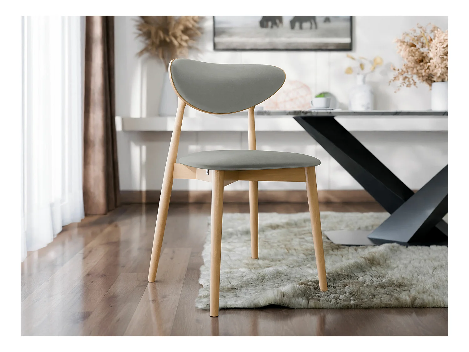 Chaise Dearborn 103, 80x48x49cm, Tapisserie, En bois, Bois
