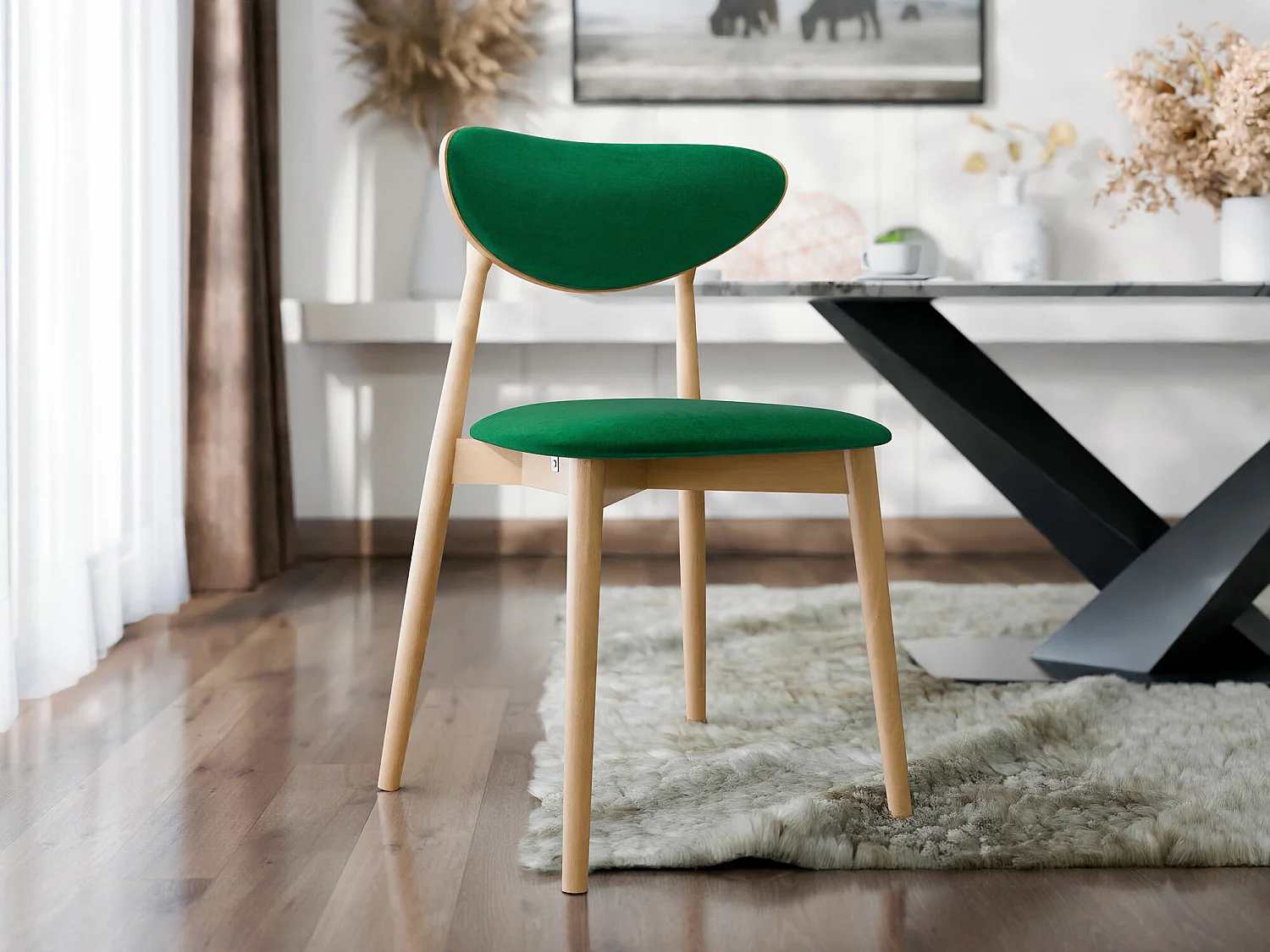 Chaise Dearborn 103, 80x48x49cm, Tapisserie, En bois, Bois