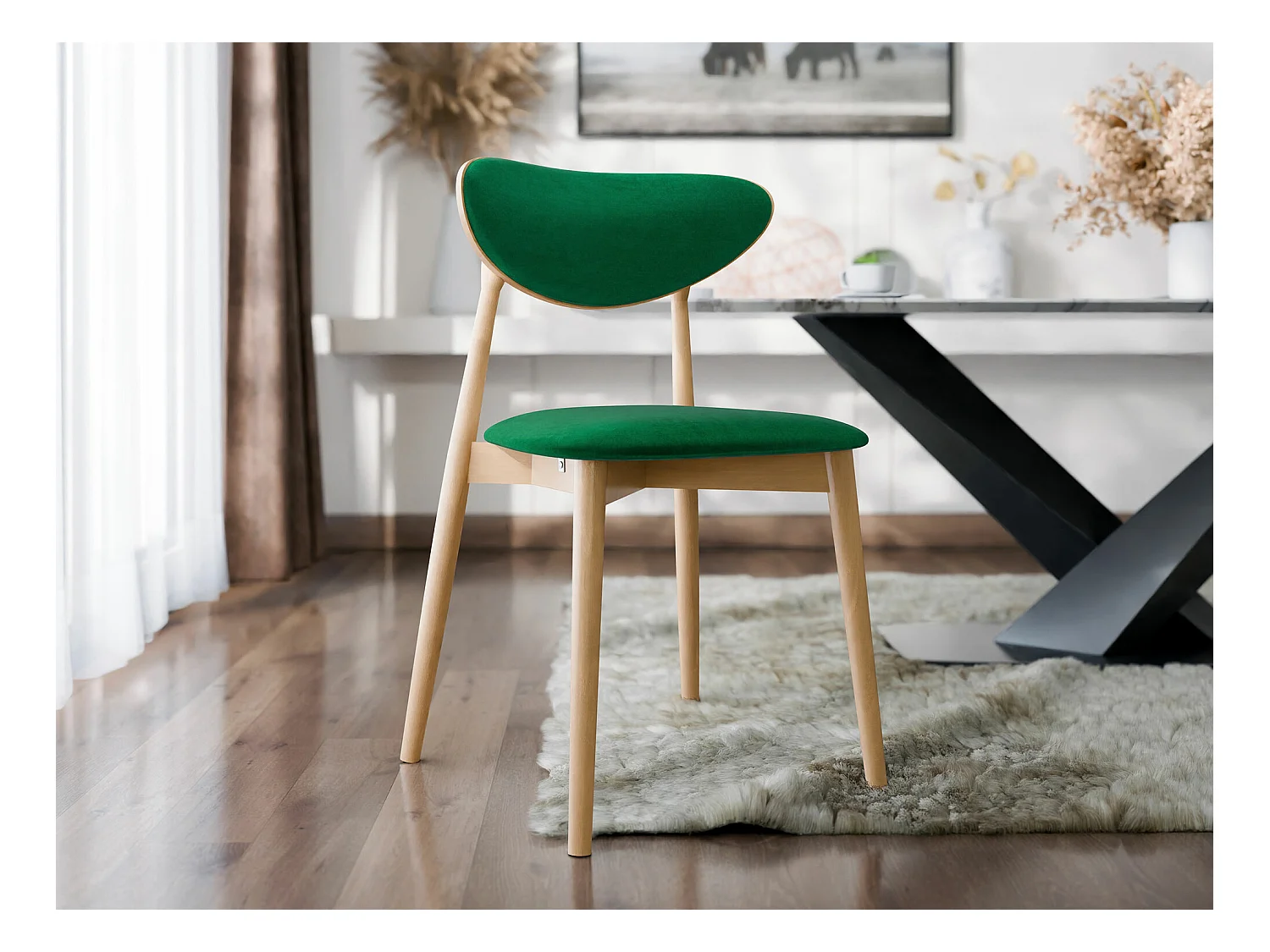 Chaise Dearborn 103, 80x48x49cm, Tapisserie, En bois, Bois