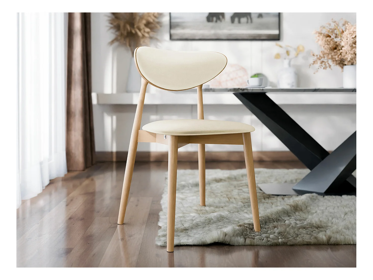 Chaise Dearborn 103, 80x48x49cm, Tapisserie, En bois, Bois