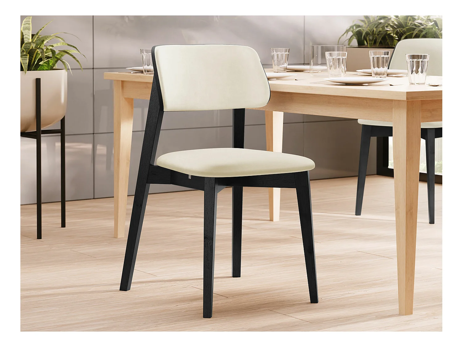 Chaise Dearborn 100, 80x46x49cm, Tapisserie, En bois, Bois
