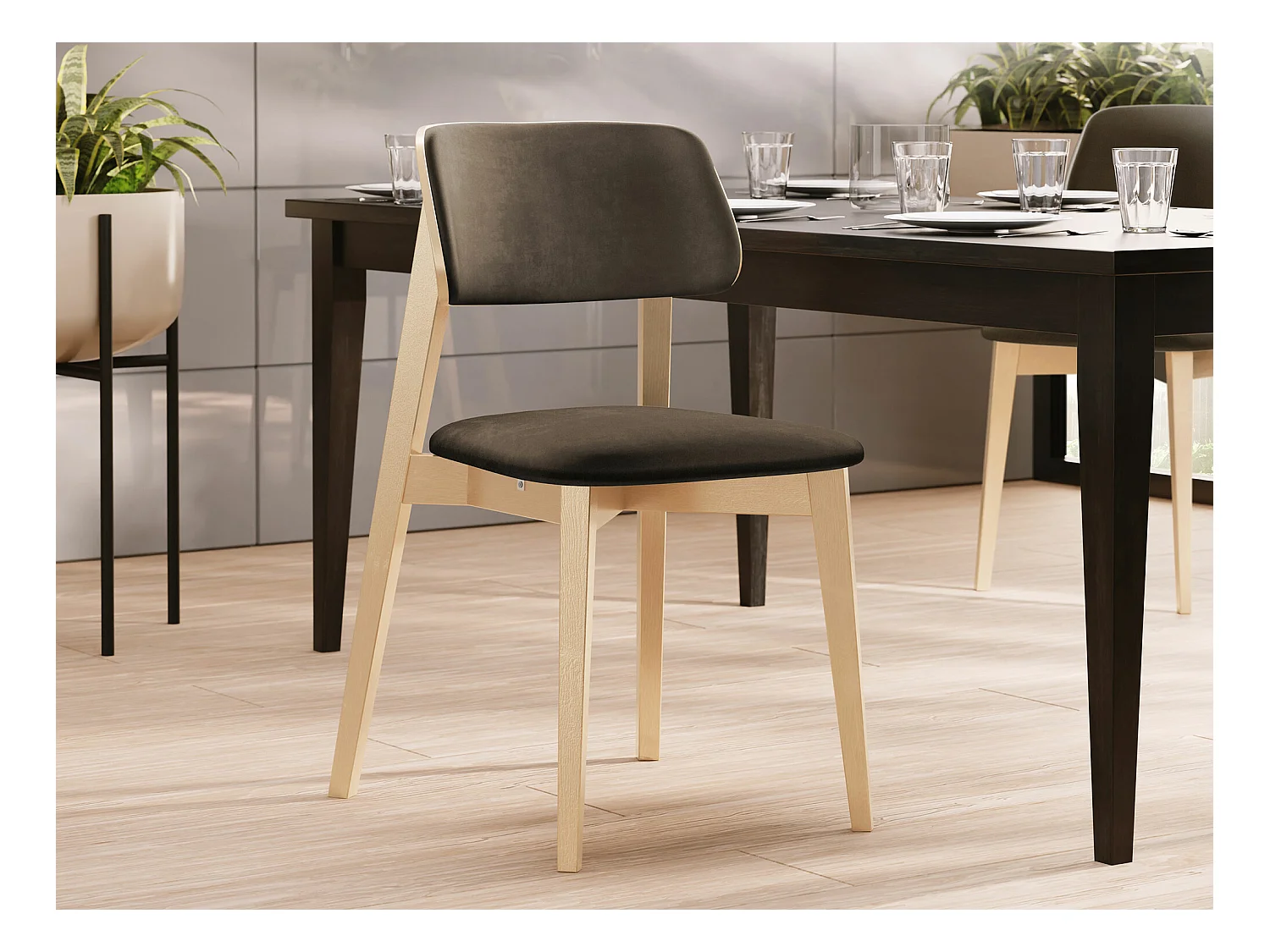 Chaise Dearborn 100, 80x46x49cm, Tapisserie, En bois, Bois