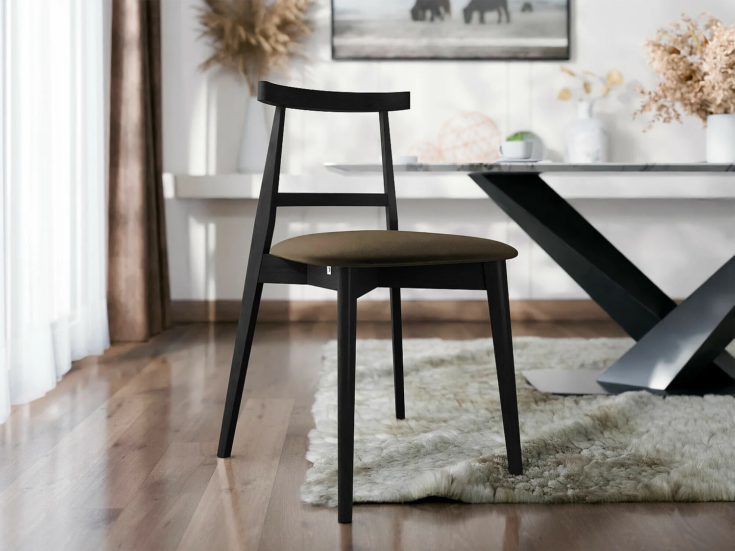 Chaise Dearborn 104, 75x48x54cm, Tissu, En bois, Bois