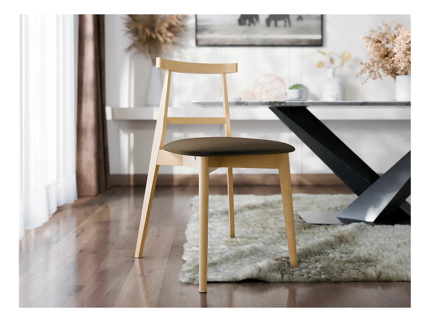 Chaise Dearborn 104, 75x48x54cm, Tapisserie, En bois, Bois