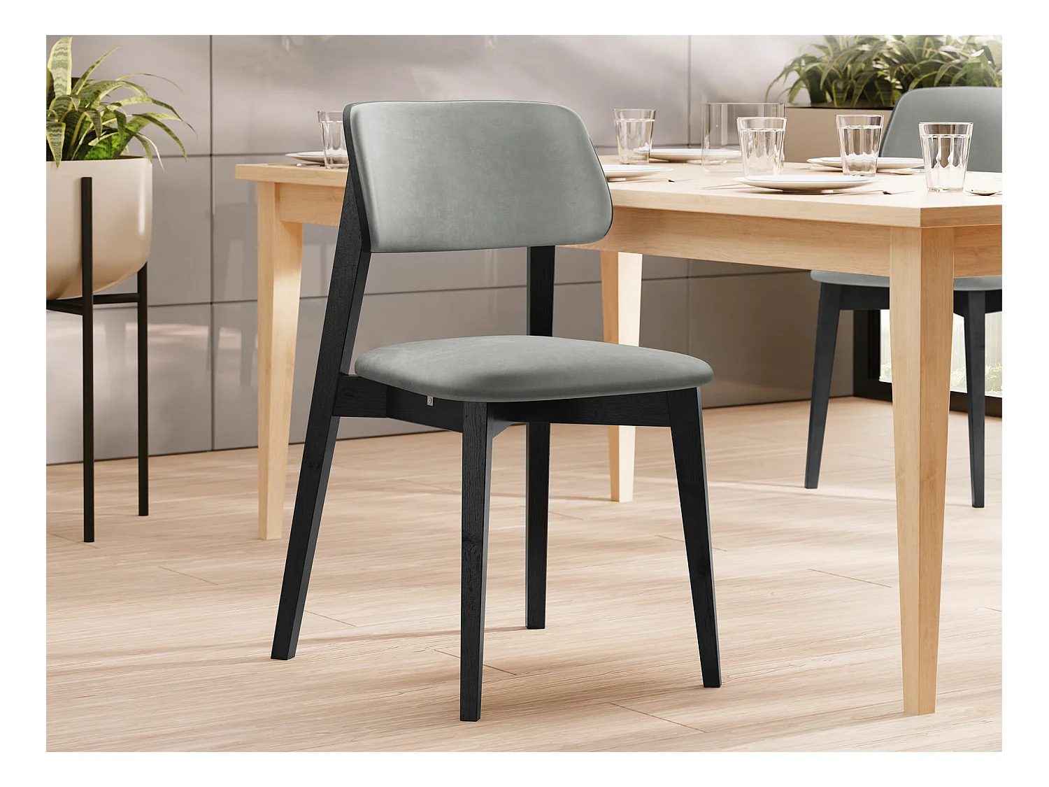 Chaise Dearborn 100, 80x46x49cm, Tapisserie, En bois, Bois