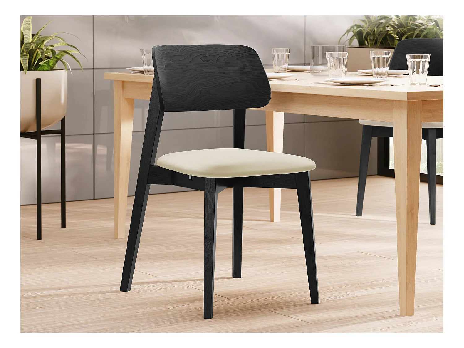 Chaise Dearborn 101, 80x46x49cm, Tapisserie, En bois, Bois