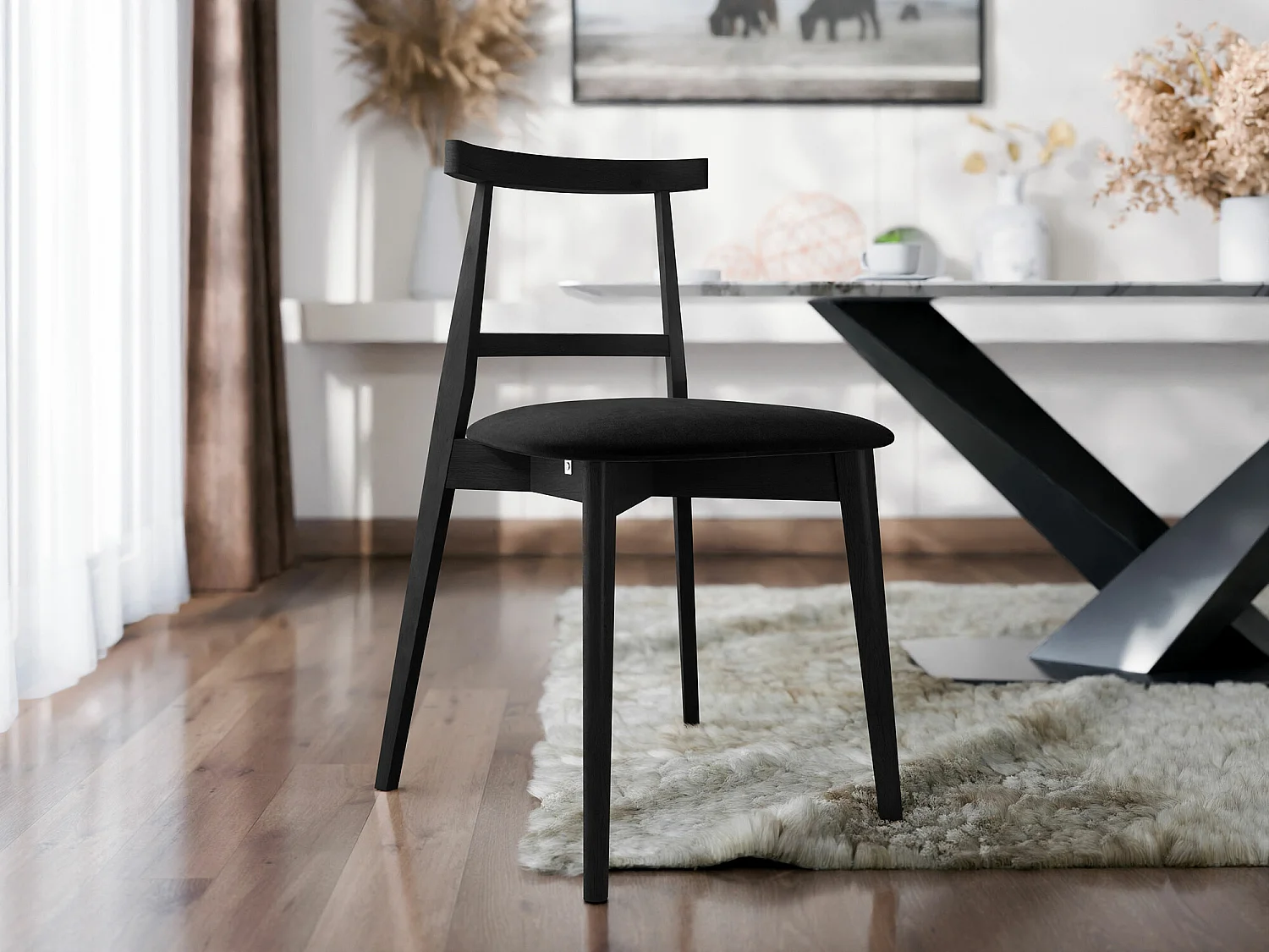 Chaise Dearborn 104, 75x48x54cm, Tapisserie, En bois, Bois