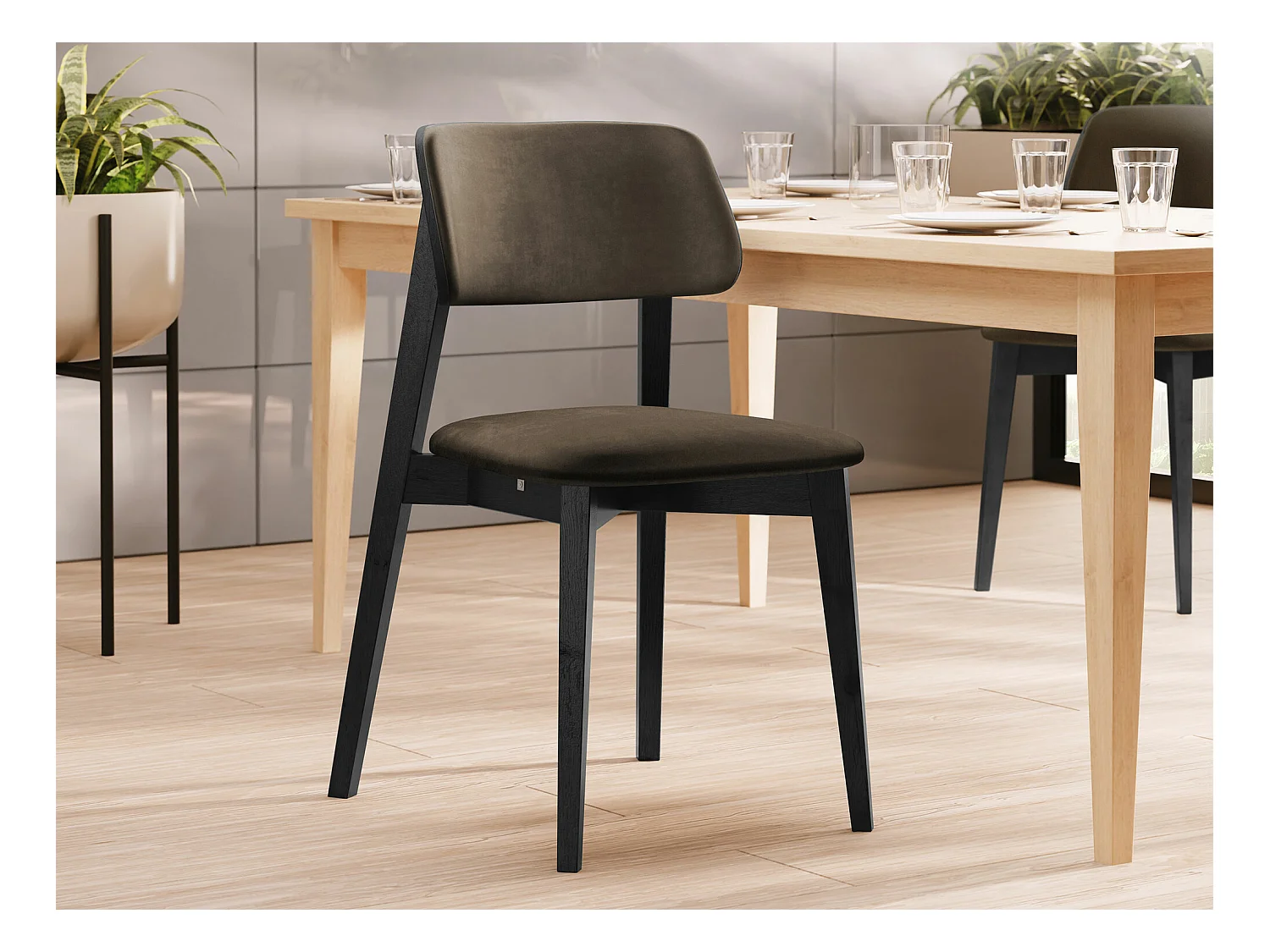 Chaise Dearborn 100, 80x46x49cm, Tapisserie, En bois, Bois