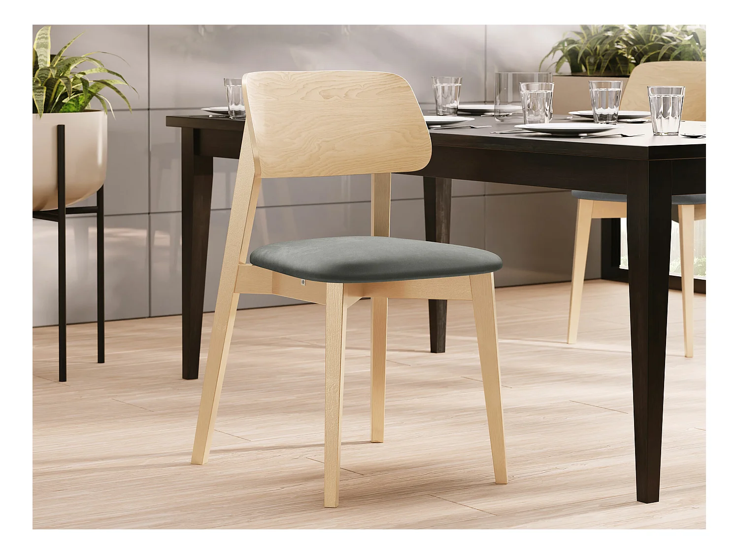 Chaise Dearborn 101, 80x46x49cm, Tapisserie, En bois, Bois