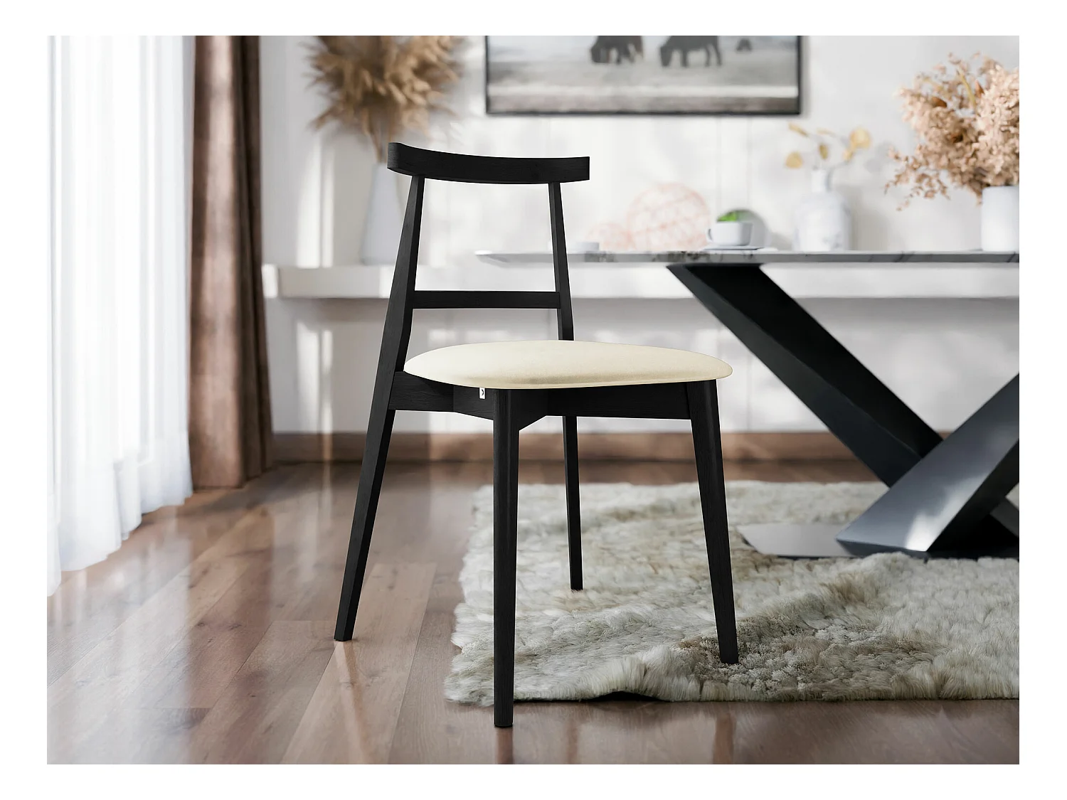 Chaise Dearborn 104, 75x48x54cm, Tapisserie, En bois, Bois