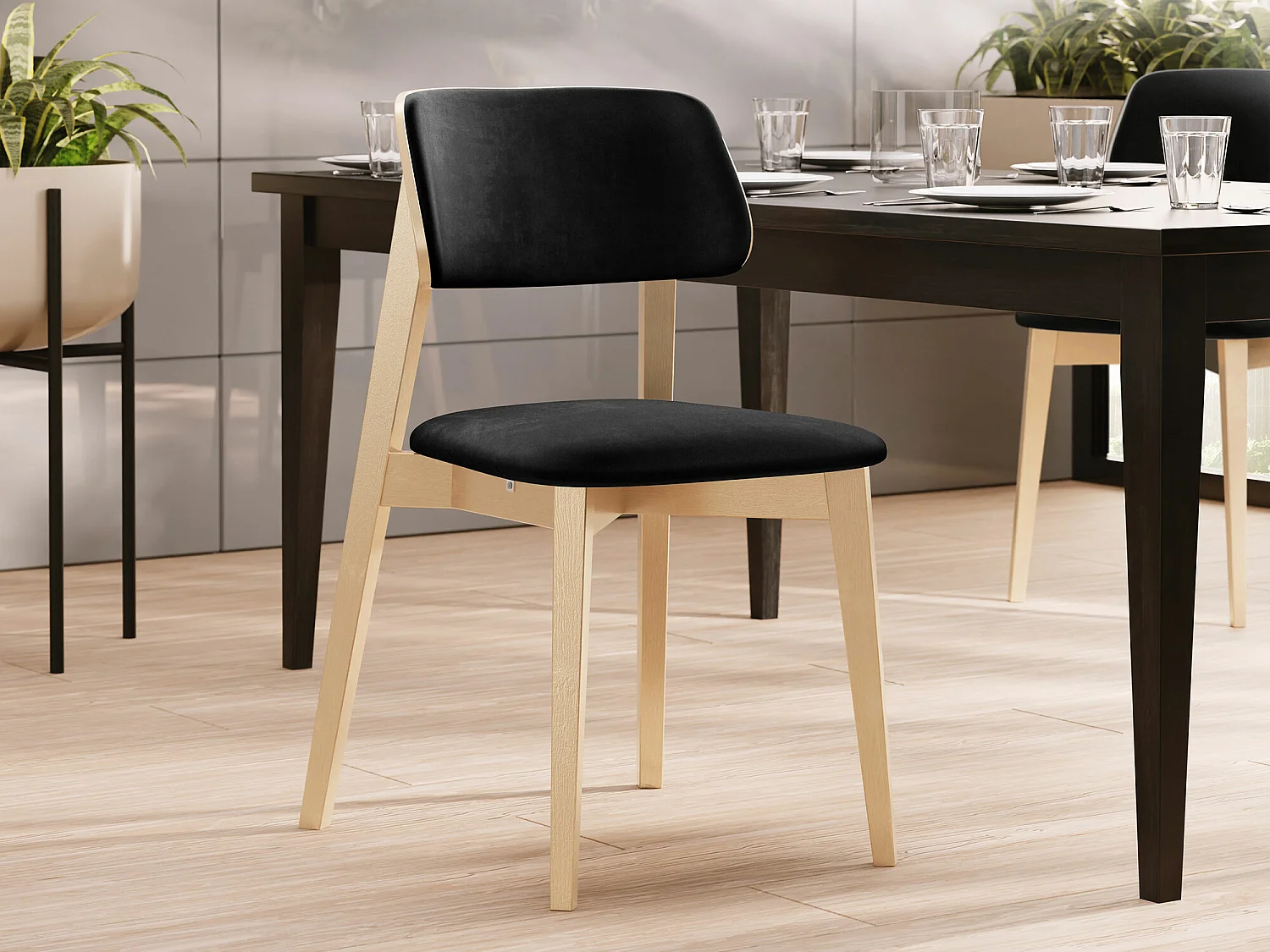 Chaise Dearborn 100, 80x46x49cm, Tissu, En bois, Bois