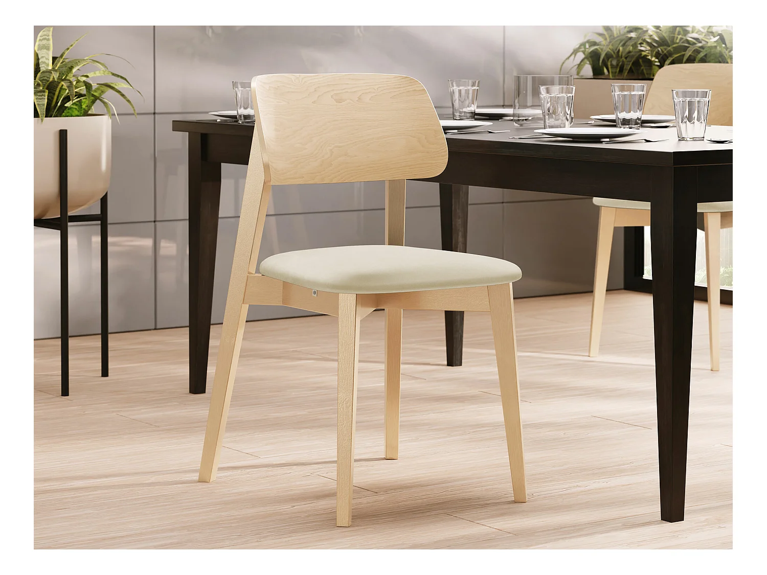 Chaise Dearborn 101, 80x46x49cm, Tapisserie, En bois, Bois