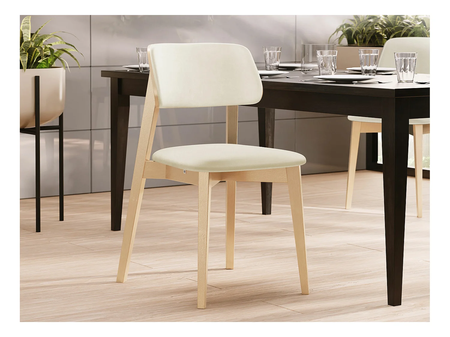 Chaise Dearborn 100, 80x46x49cm, Tapisserie, En bois, Bois