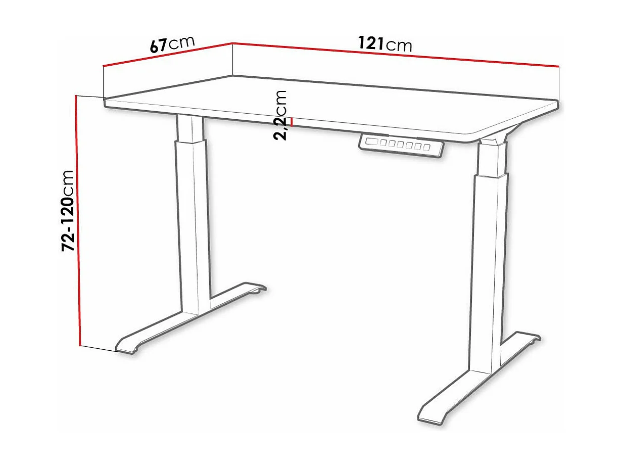 Table de travail réglable en hauteur Charlotte 194, Électrique|Réglable en hauteur, 72cm