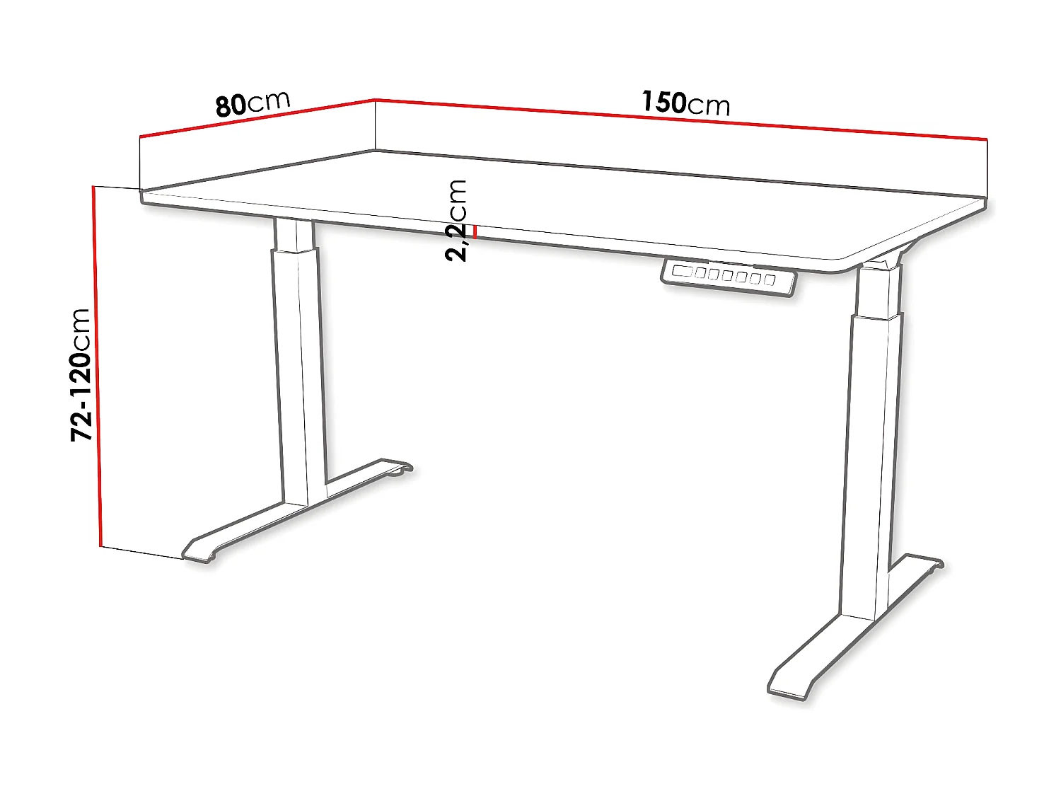 Table de travail réglable en hauteur Charlotte 195, Réglable en hauteur|Électrique, 72cm