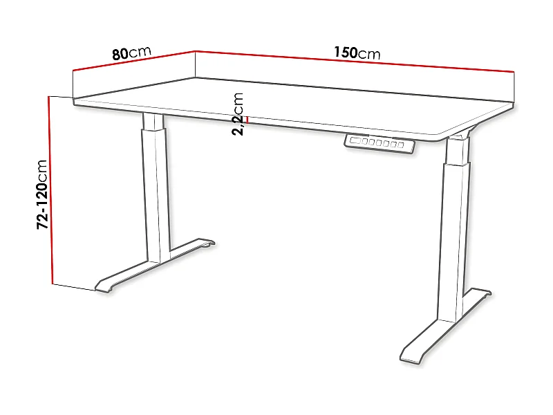 Table de travail réglable en hauteur Charlotte 195, Réglable en hauteur|Électrique, 72cm