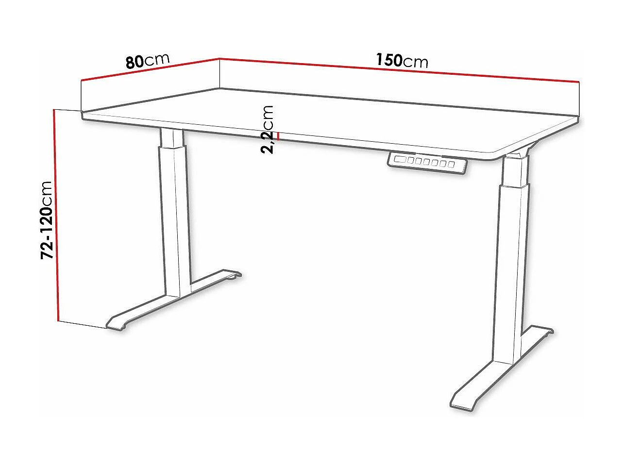 Table de travail réglable en hauteur Charlotte 195, Réglable en hauteur|Électrique, 72cm