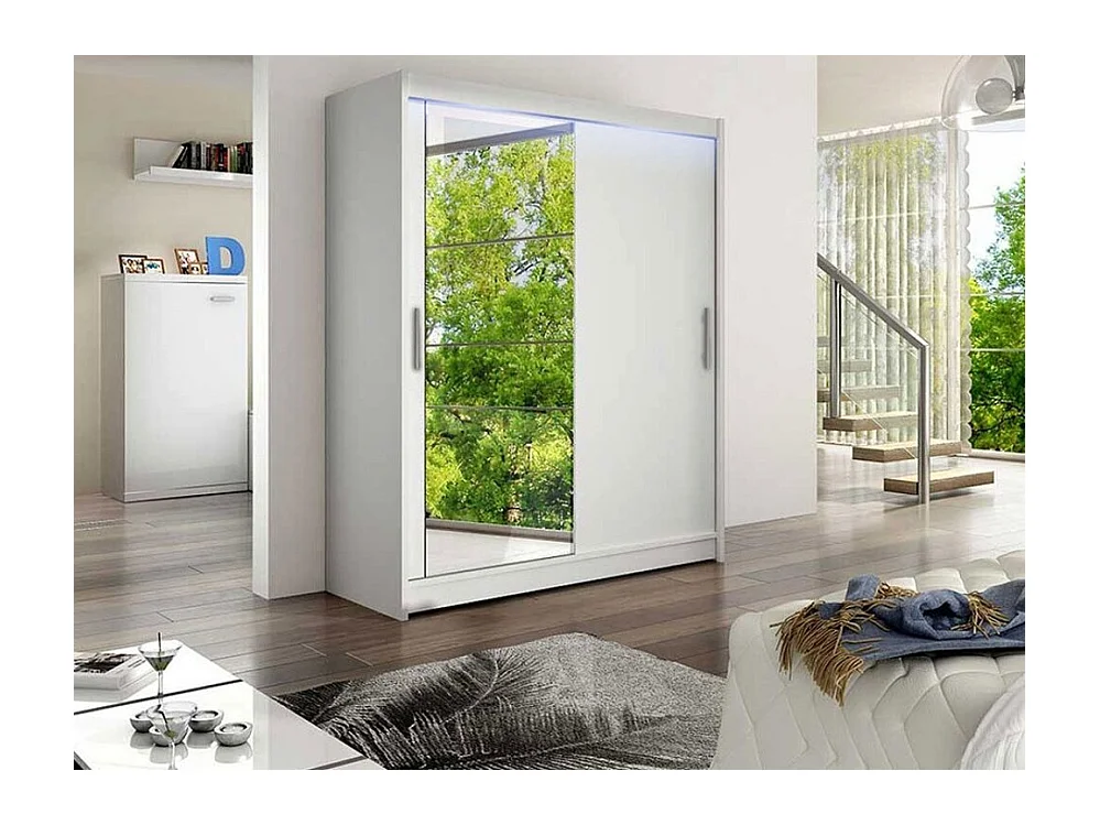 Armoire Closico 112, Blanc, 200x150x58cm, Portes d'armoire: Coulissantes