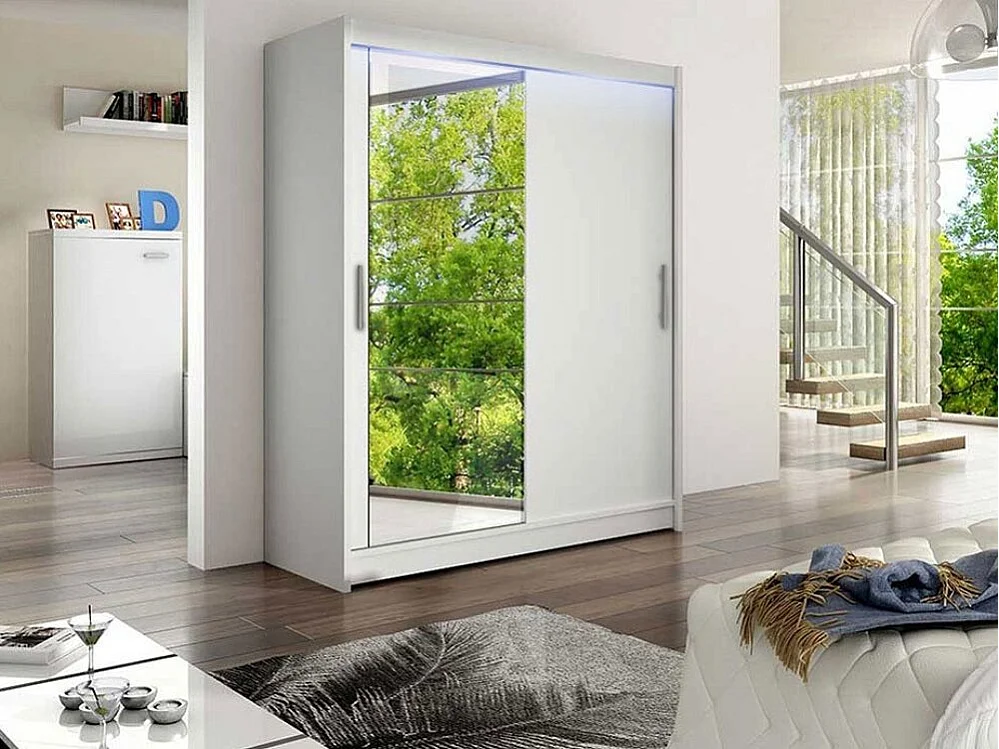 Armoire Closico 112, Blanc, 200x150x58cm, Portes d'armoire: Coulissantes