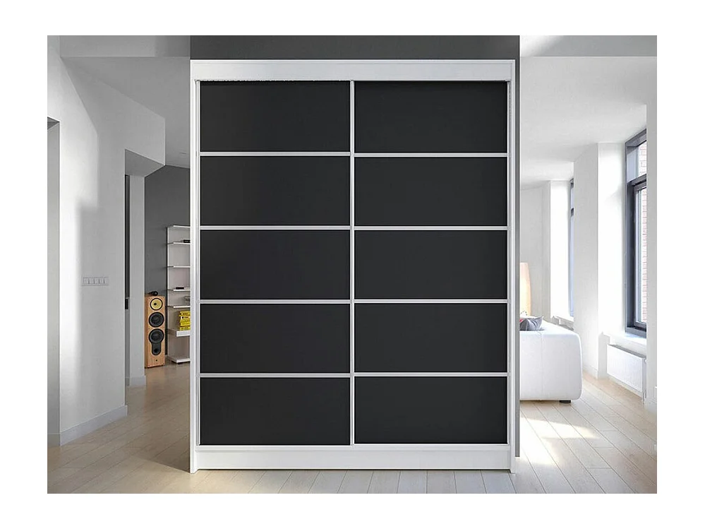 Armario Closico 145, Blanco|Negro, 200x150x58cm, Puertas de armario: Correderas
