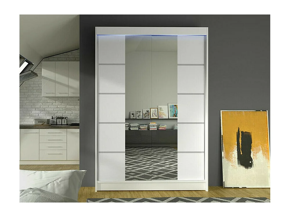 Armoire Closico 151, Blanc, 200x120x58cm, Portes d'armoire: Coulissantes