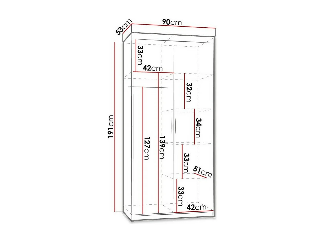 Roupeiro Novduni 100, Número de prateleiras: 5, 19x9x5cm