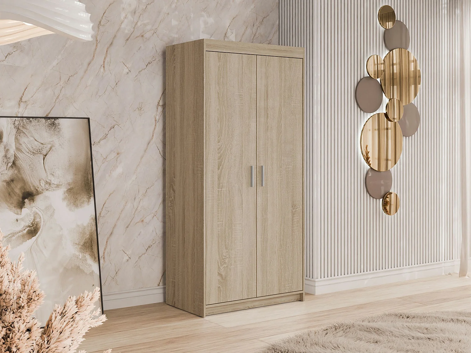 Armoire Novduni 100, Sonoma chêne, 191x90x53cm, Portes d'armoire: Avec des charnières