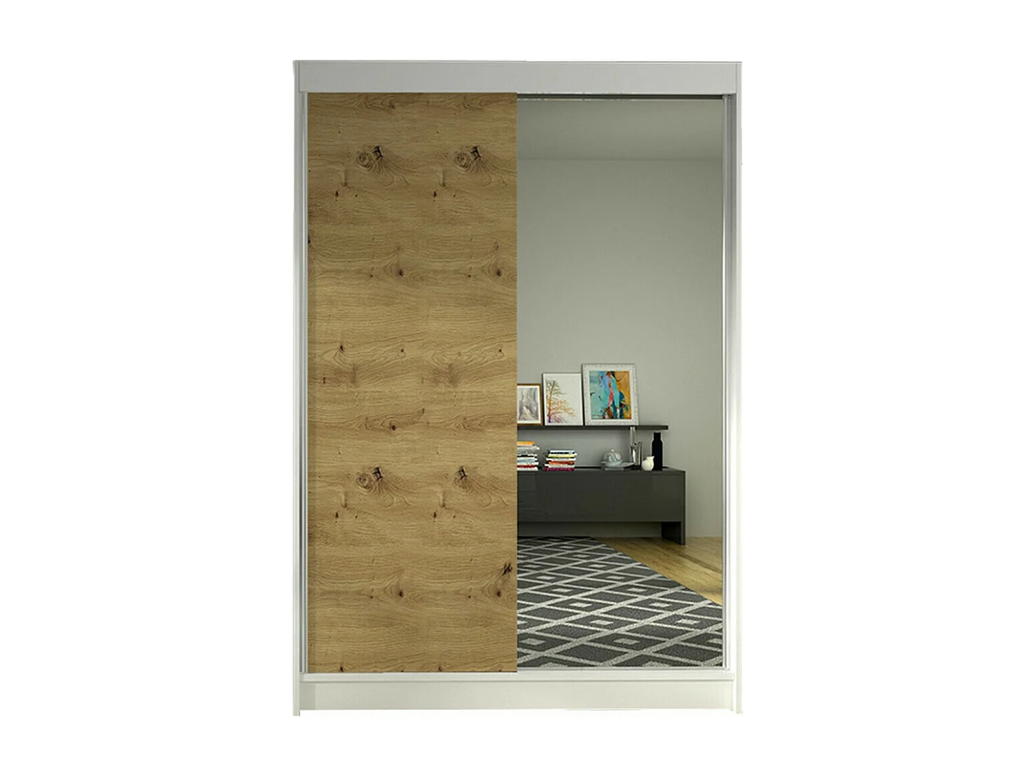 Armario Closico 147, Roble Artisan|Blanco, 200x120x58cm, Puertas de armario: Correderas