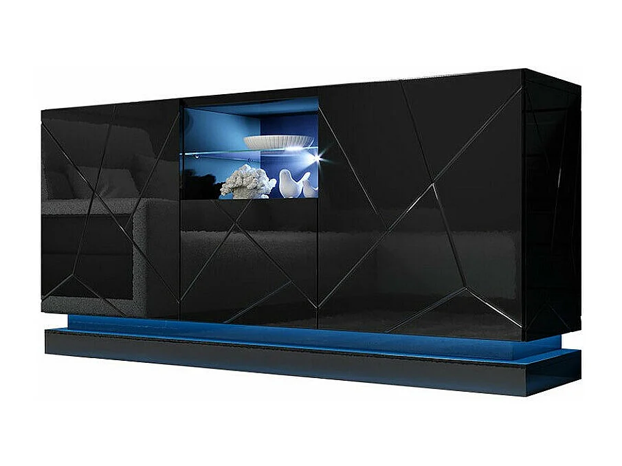 Buffet Charlotte 186, Noir|Noir brillant, 75x150cm, Le nombre de portes: 342cm, MDF