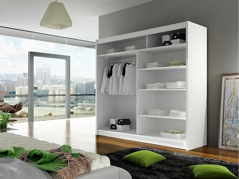 Armario Closico 100, Blanco, 215x180x58cm, Puertas de armario: Correderas