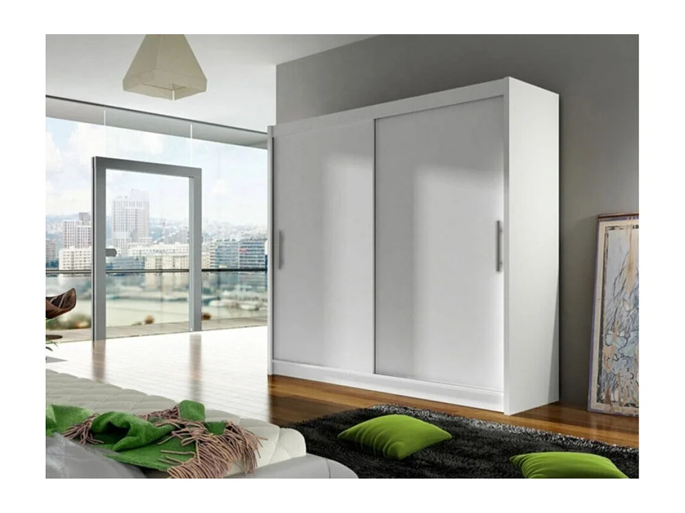 Armoire Closico 100, Blanc, 215x180x58cm, Portes d'armoire: Coulissantes