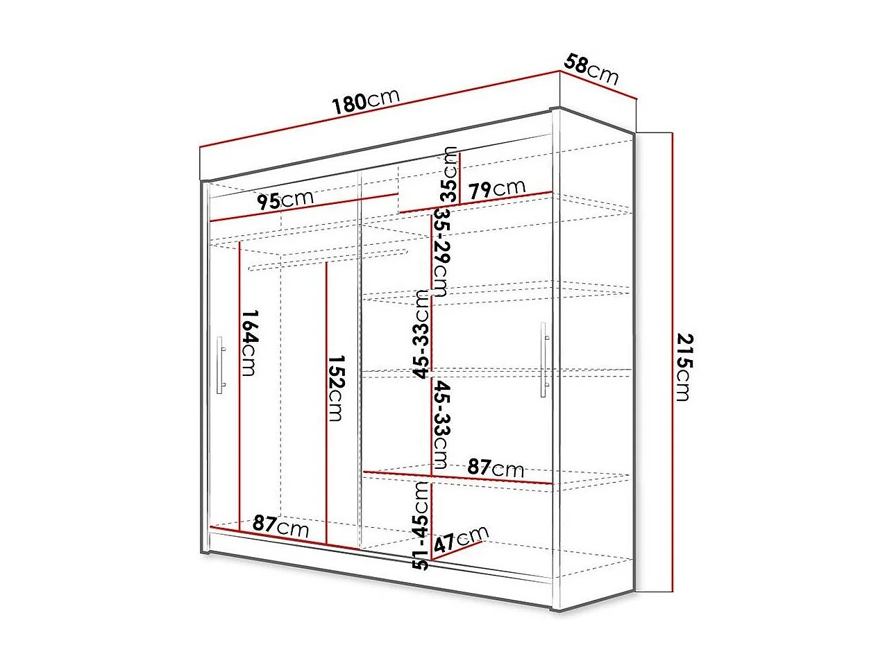 Armoire Closico 100, Blanc, 215x180x58cm, Portes d'armoire: Coulissantes