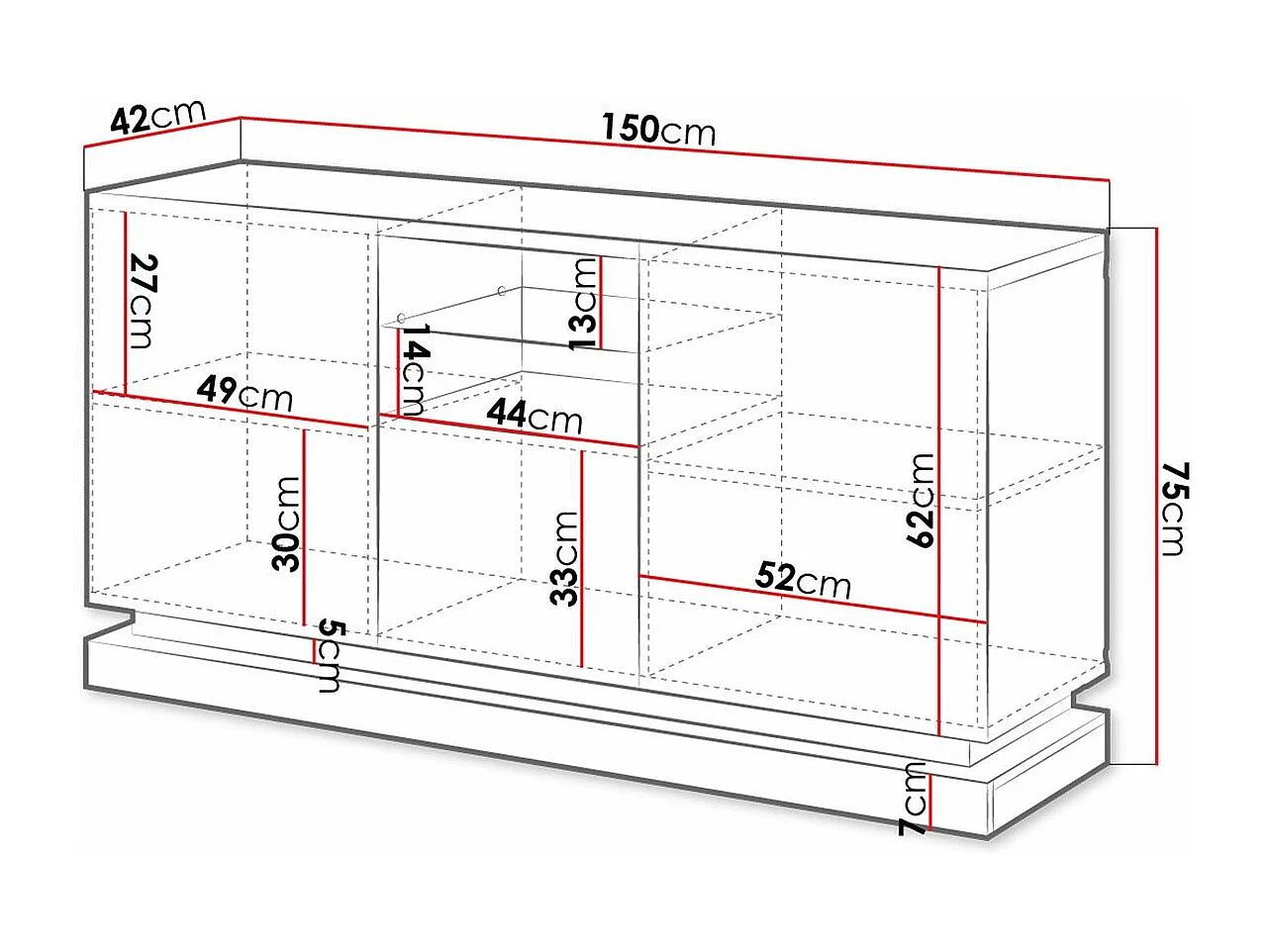 Buffet Charlotte 186, Blanc|Blanc brillant, 75x150cm, Le nombre de portes: 342cm, MDF