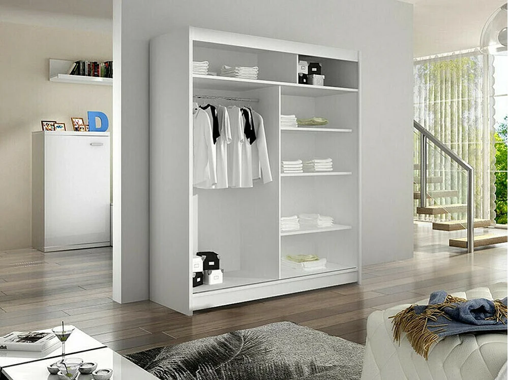 Armoire Closico 148, Blanc|Noir, 200x120x58cm, Portes d'armoire: Coulissantes