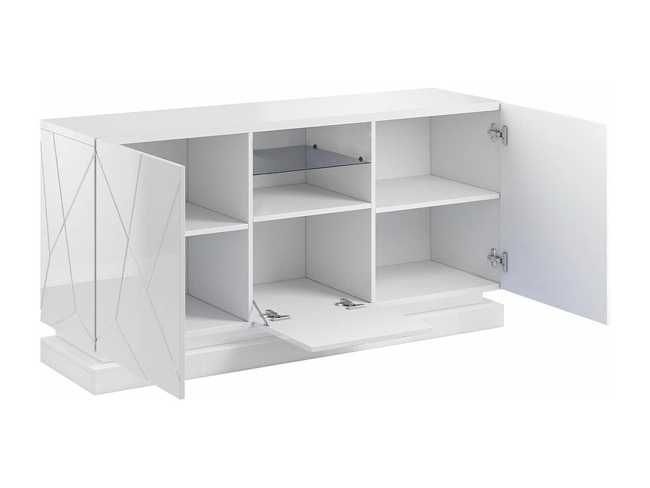 Aparador Charlotte 186, Negro|Negro brillante, 75x150cm, Número de puertas: 342cm, MDF