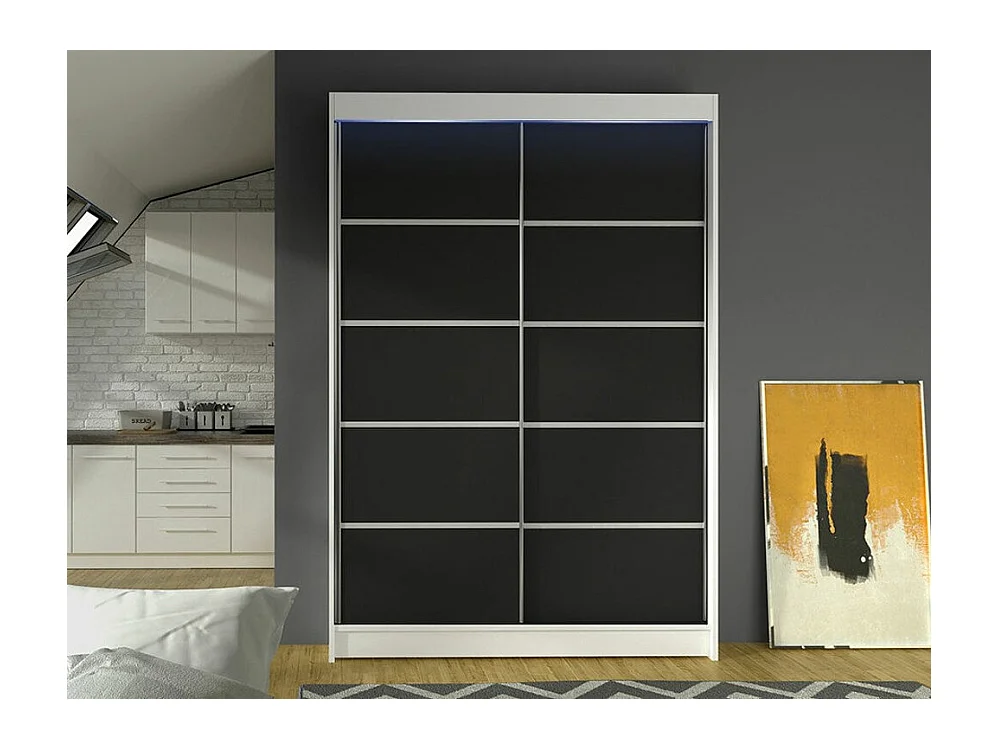 Armario Closico 150, Negro|Blanco, 200x120x58cm, Puertas de armario: Correderas