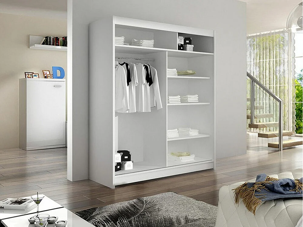 Armoire Closico 148, Blanc, 200x120x58cm, Portes d'armoire: Coulissantes