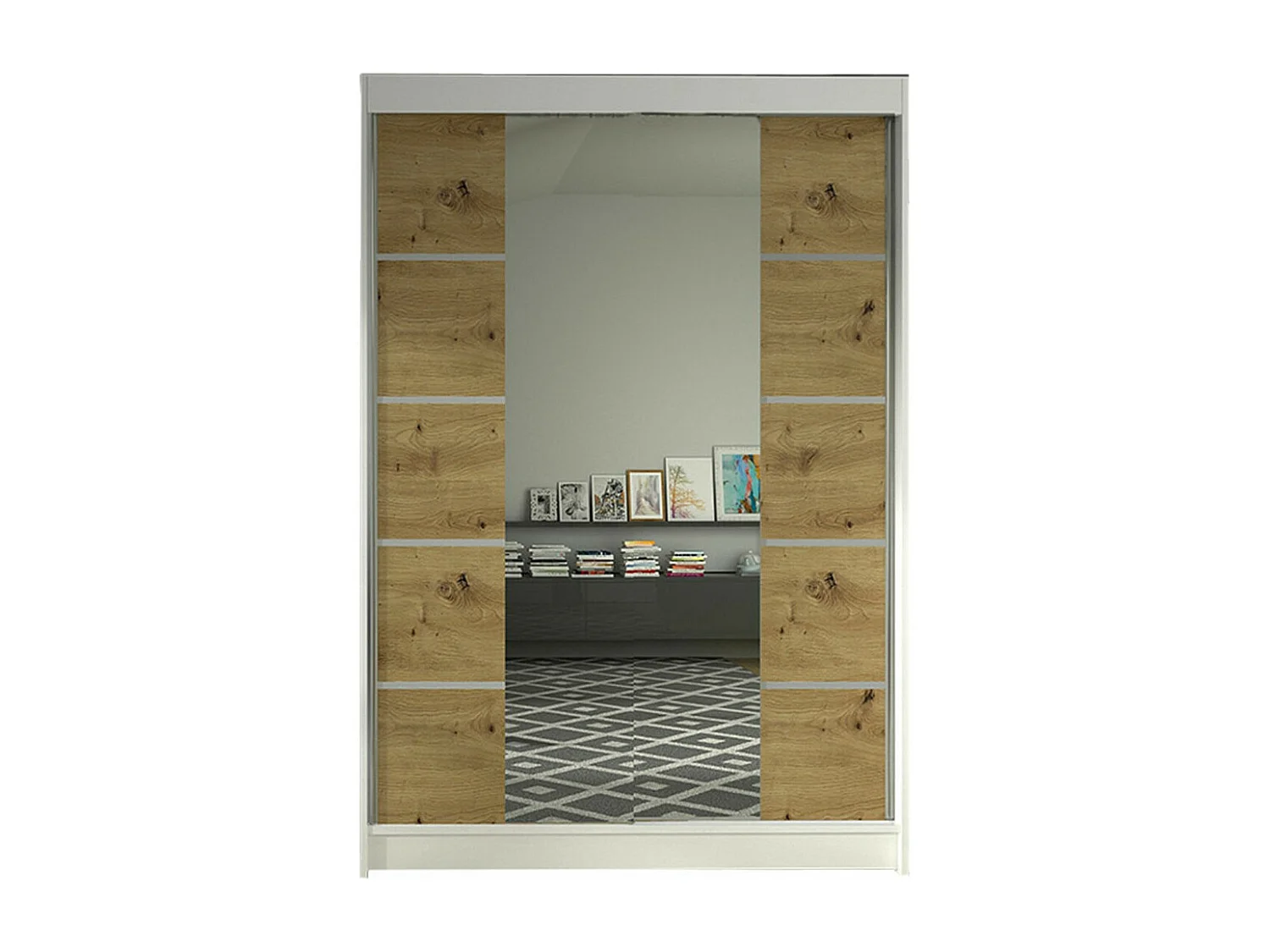 Armario Closico 151, Blanco|Roble Artisan, 200x120x58cm, Puertas de armario: Correderas