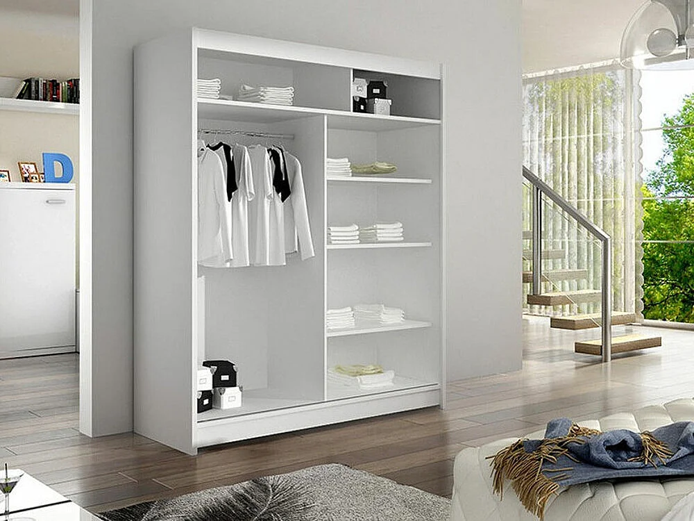Armoire Closico 151, Chêne Artisan|Blanc, 200x120x58cm, Portes d'armoire: Coulissantes