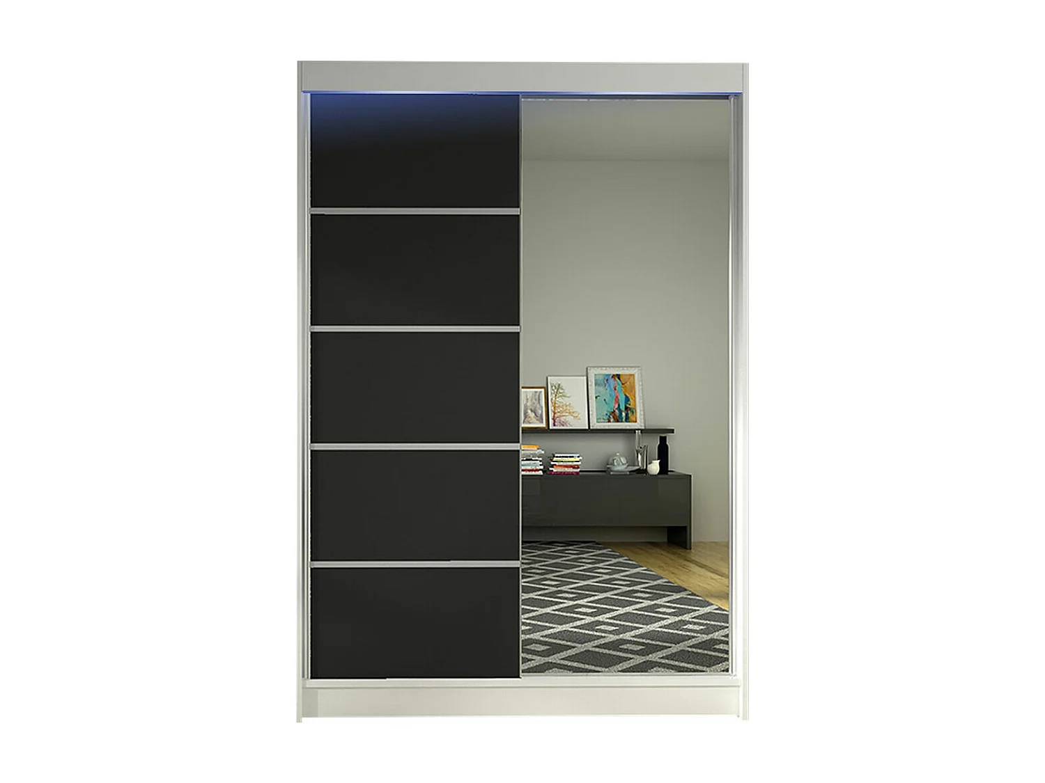 Armoire Closico 149, Noir|Blanc, 200x120x58cm, Portes d'armoire: Coulissantes