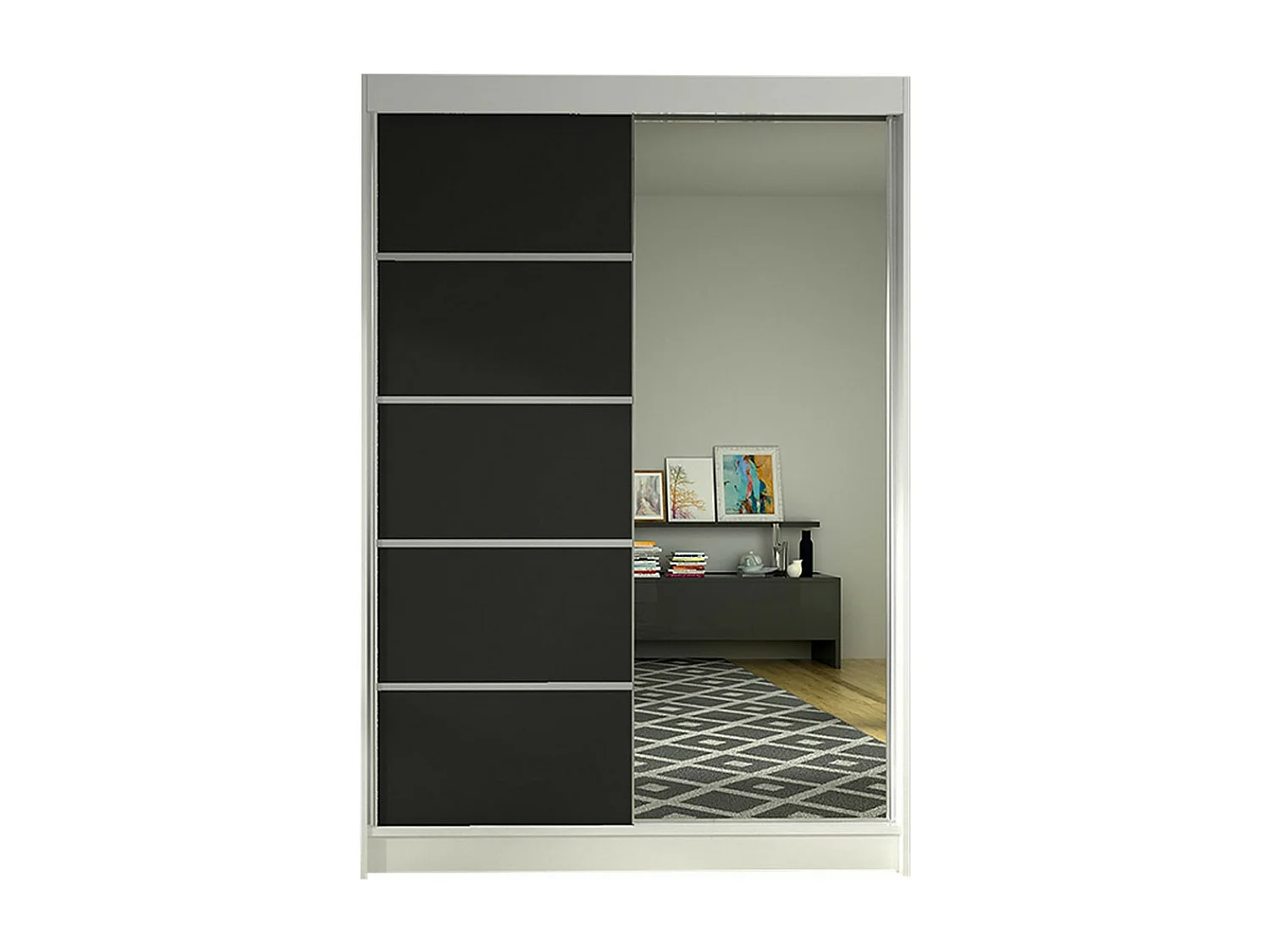 Armario Closico 149, Blanco|Negro, 200x120x58cm, Puertas de armario: Correderas