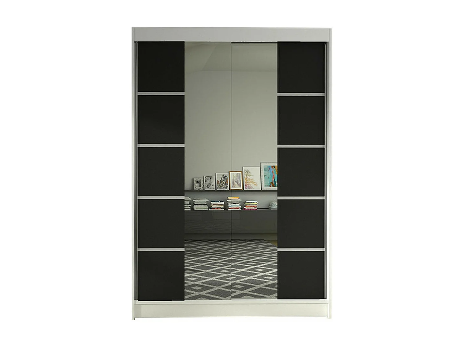 Armoire Closico 151, Noir|Blanc, 200x120x58cm, Portes d'armoire: Coulissantes