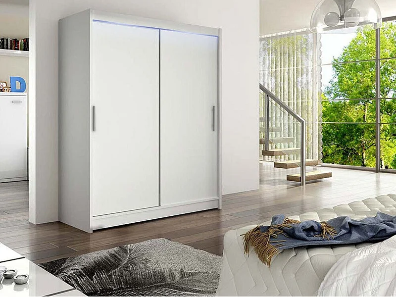 Armario Closico 103, Blanco, 200x150x58cm, Puertas de armario: Correderas