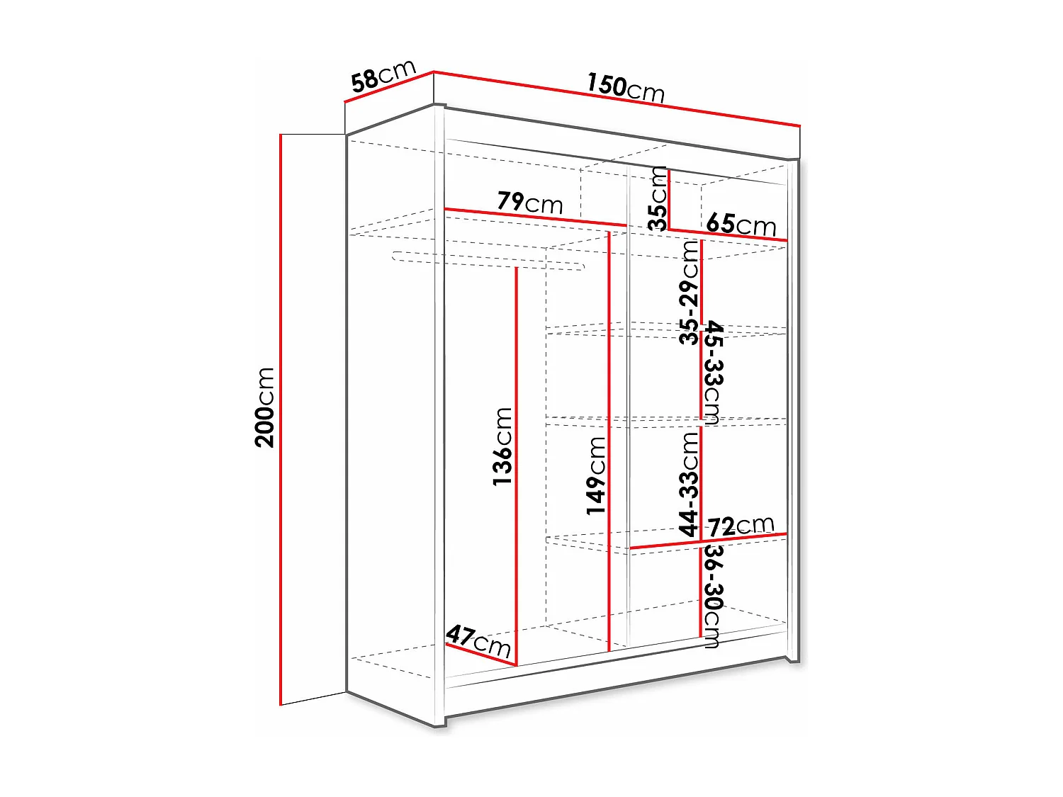 Armario Closico 103, Blanco, 200x150x58cm, Puertas de armario: Correderas