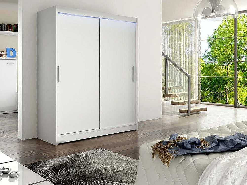 Armoire Closico 103, Blanc, 200x150x58cm, Portes d'armoire: Coulissantes