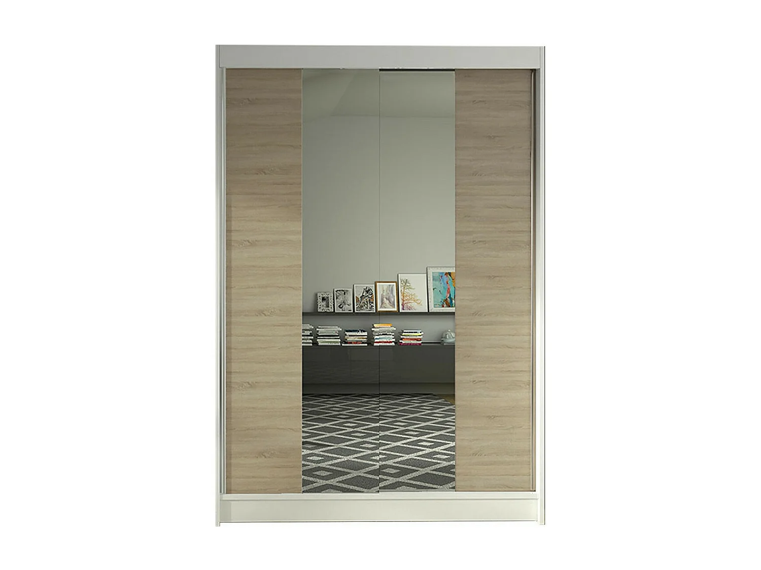 Armoire Closico 148, Blanc|Sonoma chêne, 200x120x58cm, Portes d'armoire: Coulissantes